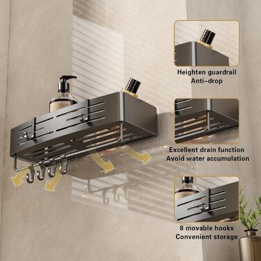 Поличка для душу Voldra без свердління, кутова поличка для ванної кімнати з присосками, металева поличка для душу з тримачем для рушників (2 шт., сіра)