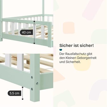 Ліжко дитяче en.casa Hesel для дітей, 90x200 см, біле, з бортиками та ламелями, Montessori, дерев'яне, для юніорів