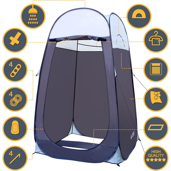 Душова кабіна Pop-Up Leader Accessories, 122x100x198 см, сіра, для швидкого встановлення