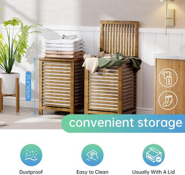 SMIBUY Кошик для білизни з бамбука з кришкою, 30л, для одягу, іграшок, рушників (горіх)