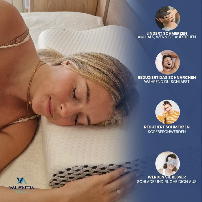 Ортопедична подушка для шиї Valentia Medical - подушка з ефектом пам'яті, сертифікат Oeko-TEX, для зняття болю в шиї, ергономічна, знімний чохол