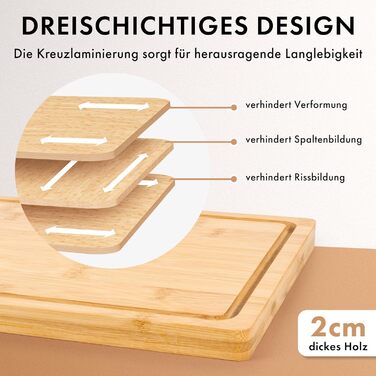 Набір дерев'яних обробних дощок 3 шт. (40x30см / 33x24см / 26x18см) з масиву акації, 2 см товщиною, з канавкою для соку - кухонні обробні дошки, дизайн, набір обробних дощок з дерева, бамбук