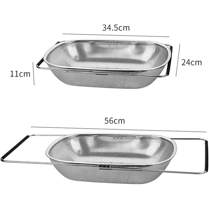 Сито з нержавіючої сталі овальної форми з тонкою кошиком для просіювання і висувними гумовими ручками-просіювання, слив, ополіскування фруктів, овочів (нове)