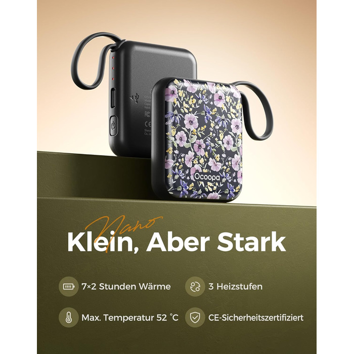 Електричні грілки для рук OCOOPA 2 шт., багаторазові, 4000mAh, USB, 3 режими нагріву, до 52°C, подарунок на Новий рік, для зими, катання на лижах, подорожей та активного відпочинку, UT5 Nano Wiesengeflüster (Ocoopa x Künstleredition) (Ocoopa x Künstleredi