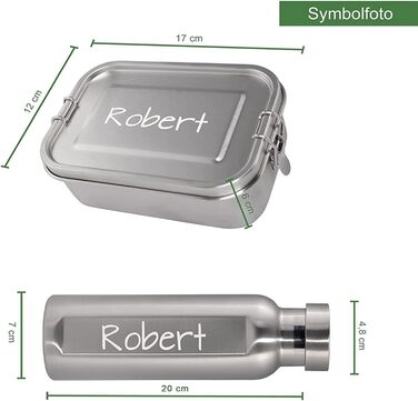 Ланчбокс з нержавіючої сталі з гравіюванням імені + пляшка для води – 800 мл, 470 мл, з роздільником, захист від протікання, бенто-бокс – подарунок, 1 вересня, спорт, відпочинок на природі