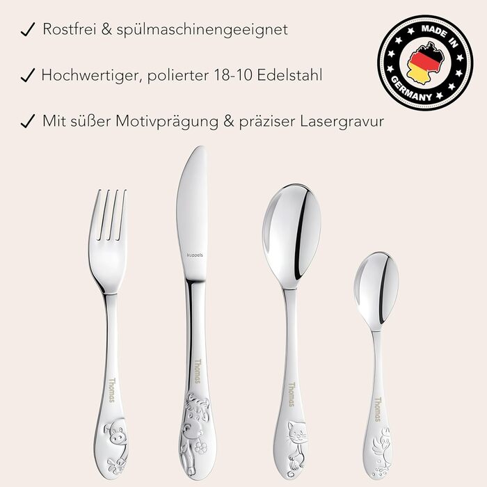 Дитячий набір посуду Kinderbesteck з гравіюванням імені, від 3 років, подарунок на хрещення/день народження, посуд для дітей, фермерський стиль