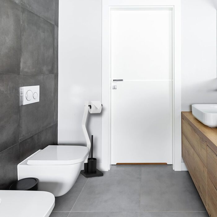 Туалетний набір Relaxdays, вертикальний тримач для туалетного паперу, йоржик для унітазу з тримачем для йоржика, 75x18,5x18,5 см, чорний/білий