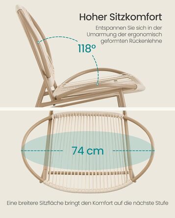 Набір садових меблів SONGMICS з поліротану для балкона та тераси (3 предмети): стіл та 2 крісла, колір – верблюжий