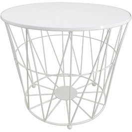 Журнальний столик PrimoLiving Design білий з кришкою - Металевий дротяний кошик з дерев'яною кришкою Діагональ P-840 L 40x35 см - Журнальний столик-кошик з місцем для зберігання Декоративний стіл розмір L (прибл. 40x35см)