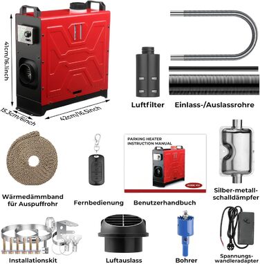 Дизельний обігрівач 8kW, 12V/24V з пультом керування та додатком, для авто, RV, човнів, вантажівок, з LCD-дисплеєм та шумопоглиначем