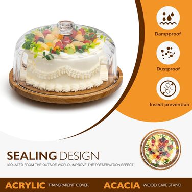 Дзеркальний піднос для тортів Vacream з кришкою, поворотний, дерев'яний Lazy Susan, для вечірок, дня народження, подарунок для кондитера (30,5 см)