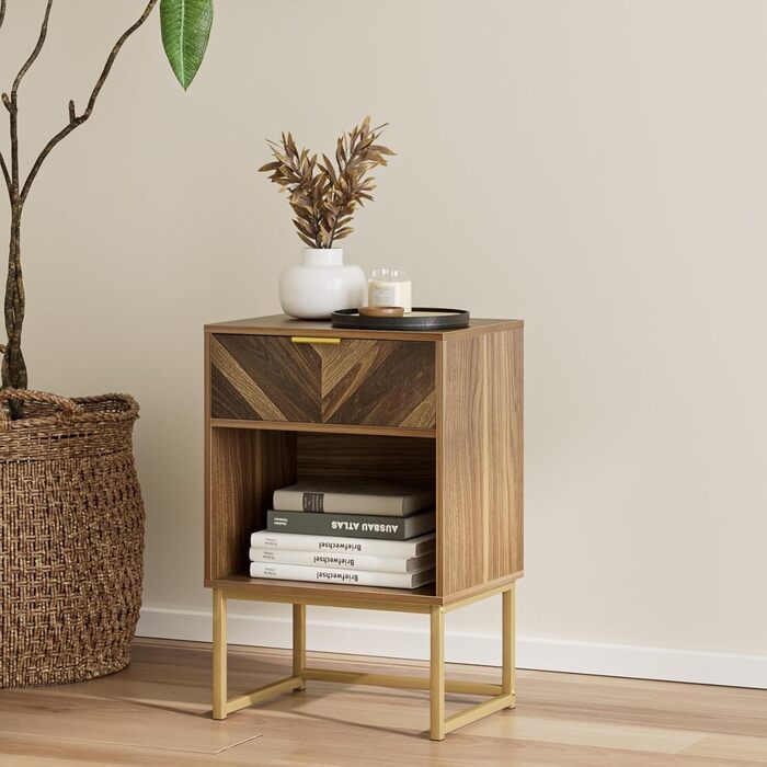 Приліжкова тумбочка з відкритим відділенням, журнальний столик для вітальні та спальні (горіх, 40 x 30 x 60 см)