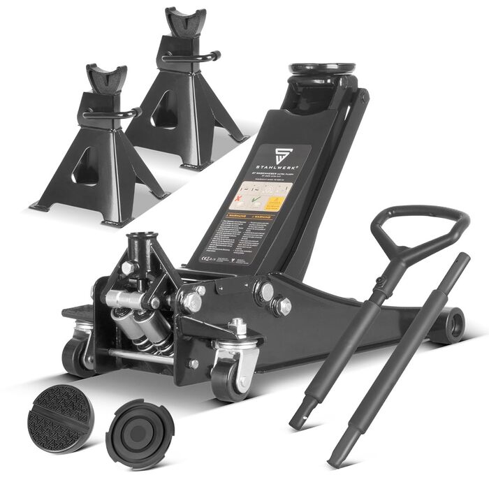 Гідравлічний домкрат Stahlwerk 3т низькопрофільний 73-500мм + стійки під авто (2шт) WHB-73 ST