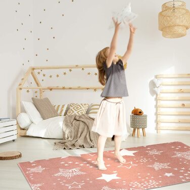 Дитячий килимок pay - - 80x150 см-красивий дитячий килимок з коротким ворсом у вигляді зоряного неба-Oeko-Tex Standard 100 (120x160 см, рожеве)