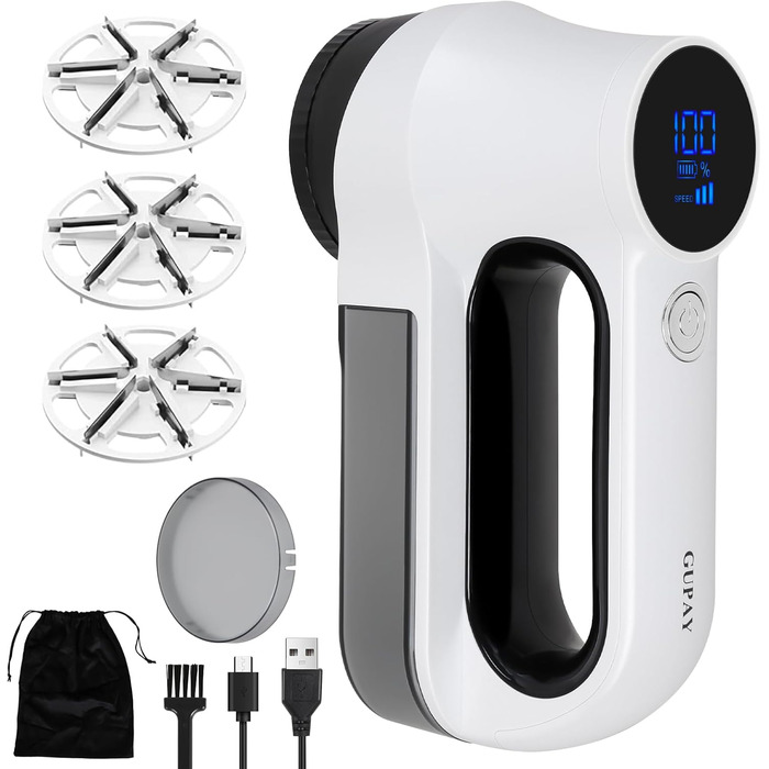 Електричний видальник ворсу GUPAY: перезарядна батарея 2500mAh, 3 швидкості, 6 лез, LED-дисплей, USB-зарядка для одягу та меблів