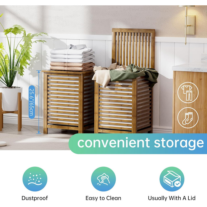 SMIBUY Кошик для білизни з бамбука з кришкою, 30л, для одягу, іграшок, рушників (горіх)