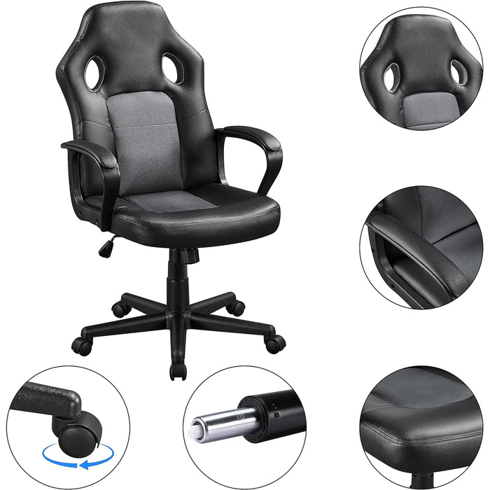 Офісне крісло Ігрове крісло Ергономічне ігрове крісло, комп'ютерне крісло з регулюванням висоти, стілець зі штучної шкіри, поворотний стілець з м'якими підлокітниками, сірий чорний/сірий