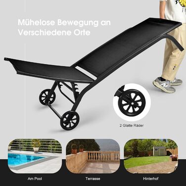 Шезлонг для саду та відпочинку Costway з регульованою спинкою та тканиною, що швидко сохне, до 50 кг, для саду, балкону, тераси (Чорний)