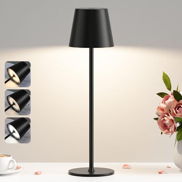 LED настільна лампа бездротова з акумулятором, регульована яскравість, 2 шт. з 3 колірними температурами, плавне регулювання, сенсорне управління, USB-C зарядка для відпочинку на природі, нічника, обіднього столу, кемпінгу (чорний) 2 шт. Чорний-2 шт. (1 ш