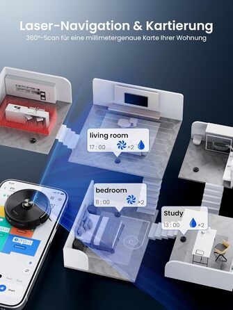 Робот-пилосос Proscenic Q10 з мокрою очисткою, 8000Pa, 200 хвилин роботи, лазерна навігація, керування через додаток, Alexa, Siri, Apple Watch, чорний