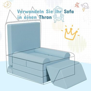 Дитяче ігрове диван-конструктор MAMIZO Cord, 15 елементів, блакитний. Модульний диван для гри та відпочинку, сертифікат Oeko-Tex