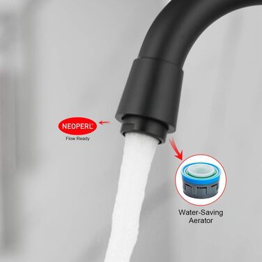 Змішувач для ванної кімнати GRIFEMA - поворотний на 360°, одноlever, нержавіюча сталь, 180 мм, гаряча та холодна вода, економія води, проста установка, з'єднання 3/8″, для гостьового туалету, G1002A (Чорний)