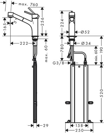 Змішувач для кухні hansgrohe Talis M54, висувний, 2 типи розпилення, 170 мм, поворотний на 150, хром