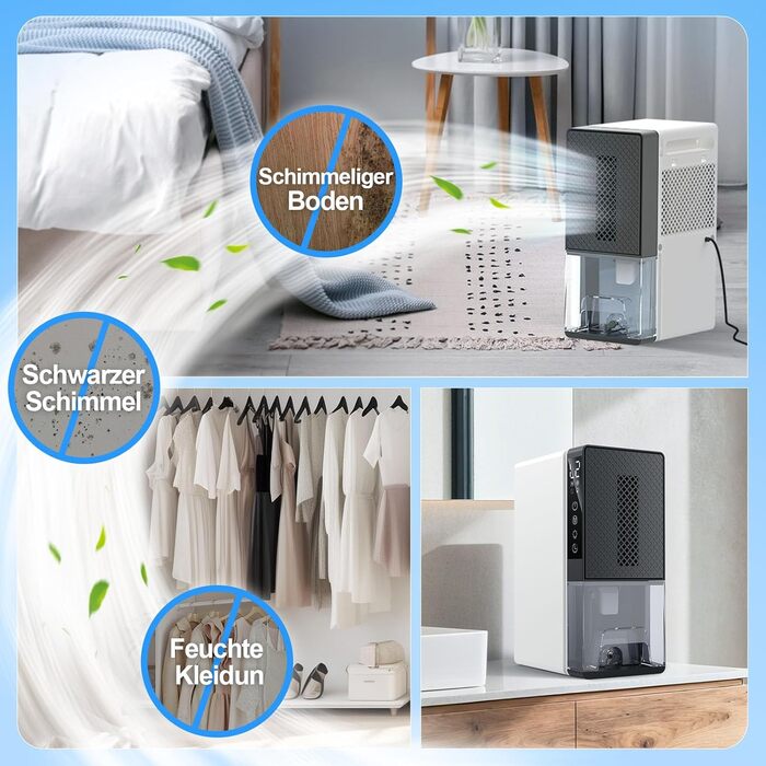 Електричний осушувач повітря 2300 мл з відведенням води, таймером, захистом від інею, світловий колір, режим сну, захист від вологи та плісняви, для спальні, підвалу, квартири, компактний