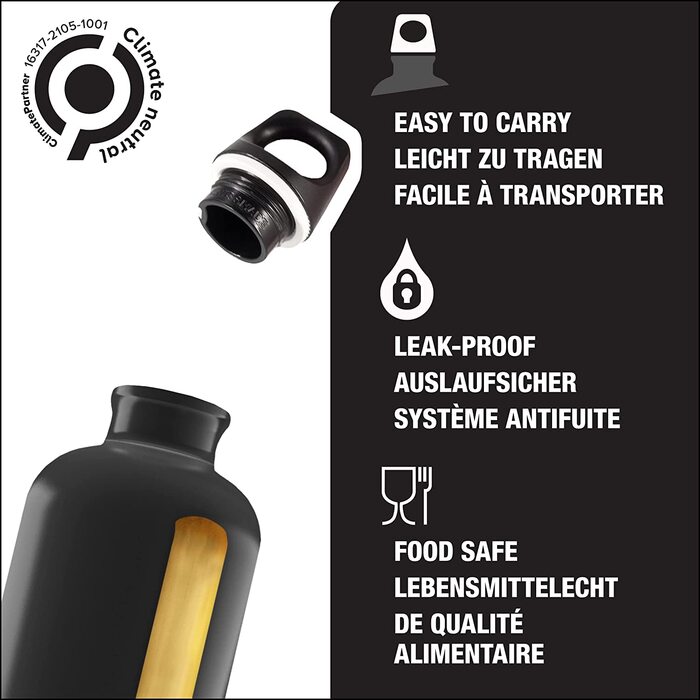 Вулична пляшка для пиття SIGG Traveller (1 л), що не містить забруднюючих речовин і герметична пляшка для пиття для піших прогулянок, легка спортивна пляшка для пиття з алюмінію (чорного кольору)