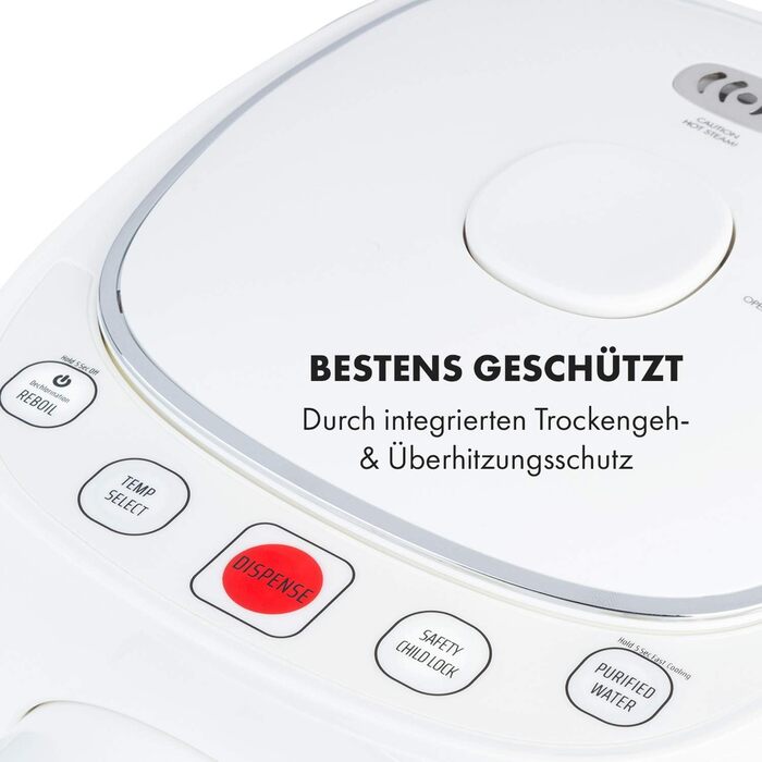 Klarstein Hot Spring Plus: Дозатор гарячої води, 5 л, LCD-дисплей, 45-95°C, нержавіюча сталь, захист від сухого кипіння та перегріву, блокування від дітей