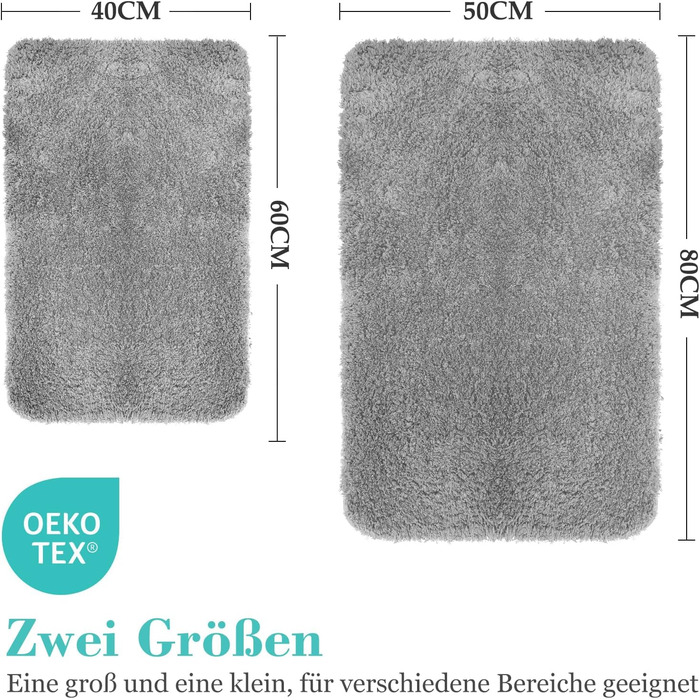 Набір килимків для ванної кімнати Digiroot (2 шт.) - неслизькі, швидковисихаючі, з м'якого ворсу, 40x60 см та 50x80 см, сірий