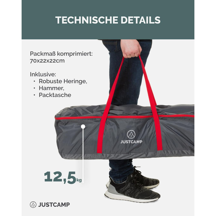 Намет Bell Tipi JUSTCAMP для сімей та груп 8 осіб, сірий - водонепроникний (3000 мм), висока стеля