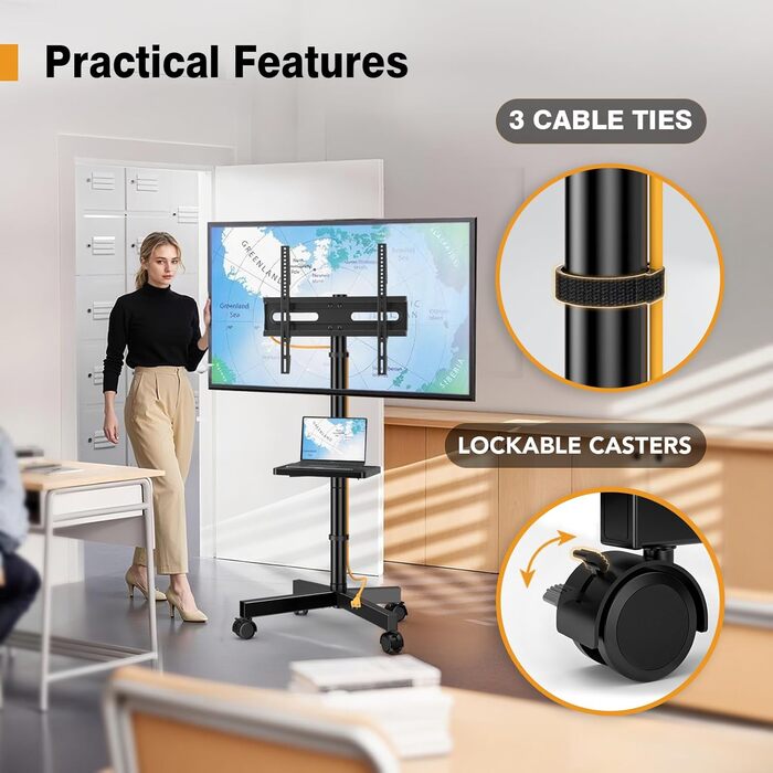 Підставка для телевізора мобільна з колесами Hemudu 23-60 дюймів, до 35 кг, VESA 400x400 мм, регульована висота