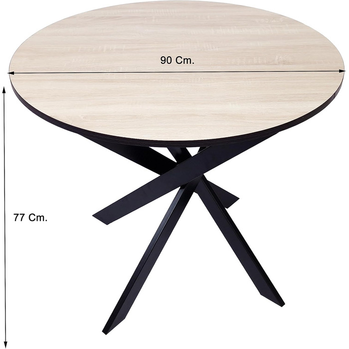 Круглий стіл для їжі Skraut Home Zen | 90x90x77 см | на 4 особи | Матеріал: дуб/чорний | для вітальні