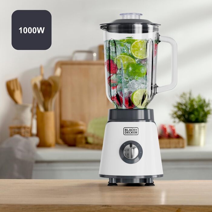 Блендер Black+Decker BXJB1201E 2200W з великим скляним глечиком 2.2L, 8 швидкостей, 6 лез з нержавіючої сталі, функція імпульсу, для смузі та подрібнення льоду, LED-дисплей, система безпеки