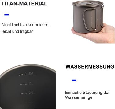 Титанова кружка Widesea 600 мл з foldable ручкою для кемпінгу та пікніків на природі