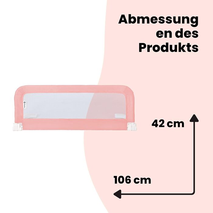 Бортик для ліжка Safety 1st портативний, рожевий - захист від випадання для дітей (18 міс - 5 років), легко монтується, з автоматичним замком