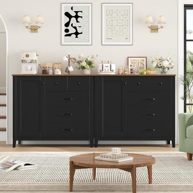 Сайдборд HOCSOK: кухонна шафа з 5 шухлядами та 1 дверцятами, буфет з робочою поверхнею, колір білий+коричневий