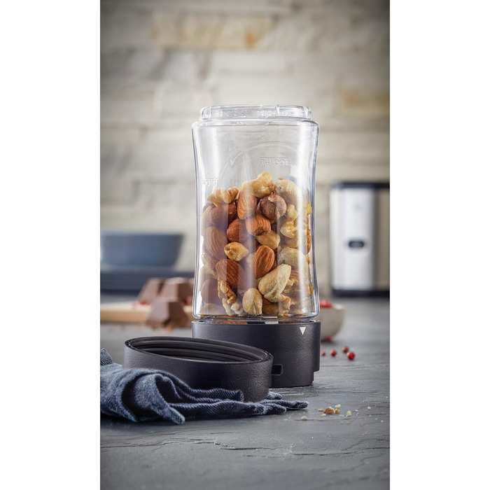 Блендер WMF Kult X Mix & Go Mini - електричний шейкер з пляшкою 600 мл, срібно-чорний, комплект аксесуарів 3 шт.