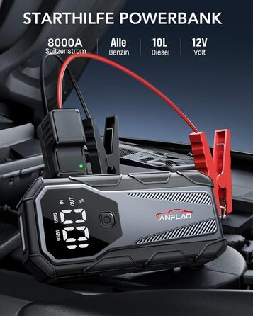 Портативний пусковий пристрій Powerbank для автомобіля, 8000A, 12V, для бензинових та дизельних двигунів, Jump Starter з LED, USB зарядка 3.0 BD40