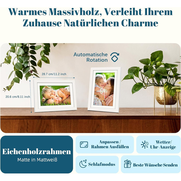 Цифровий фоторамка Eptusmey 10.1 дюймів з Wi-Fi, дуб, 32GB, IPS Touchscreen, відтворення фото/відео через Uhale APP, подарунок для чоловіків та жінок, білий