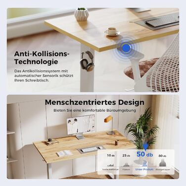 Регульований за висотою стіл Agilestic: електричний, з пам'яттю, ергономічний, для комп'ютера, 150 x 60 см, білий/світло-коричневий