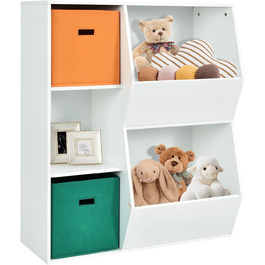 Дитяча полиця DREAMADE з 5 полицями та 2 коробками для тканини, полиця для зберігання Книжкова шафа для дітей, органайзер для іграшок, полиця для іграшок для дитячої кімнати ігрової кімнати та дитячої кімнати (біла, 5 полиць) 5 полиць біла