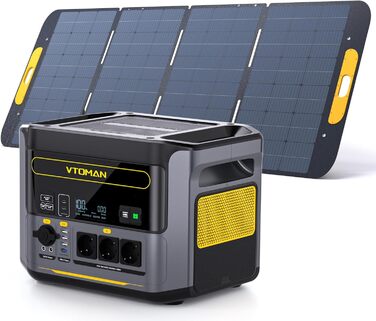 Портативна електростанція VTOMAN 1000W (2000W пік), 828Wh LiFePO4 з сонячною панеллю 110W, швидка зарядка 0-80% за 60 хв, розширювана до 2376Wh для надзвичайних ситуацій, кемпінгу, подорожей, автодому (FS1000+400W-A)