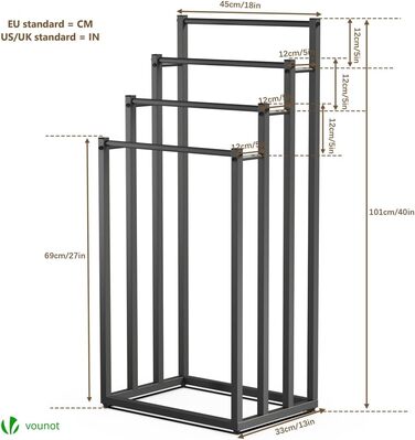 Підставка для рушників Vounot® на підлозі, металева, з 3 стійками, чорна (4 рівні)