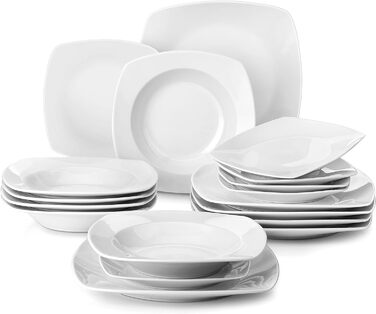 Серія Julia, набір посуду на 12 осіб, порцеляновий набір посуду, столовий сервіз з тарілкою, десертна тарілка, супова тарілка, кавові чашки, блюдця по 12 штук (18 штук, комбінований набір)