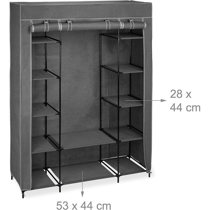 Тканинна шафа Relaxdays з вішалкою для одягу і 12 полицями, 175x135x45 см