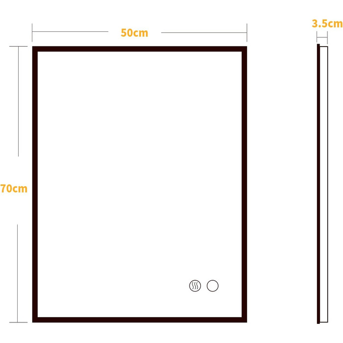 Дзеркало для ванної кімнати Puchika з підсвіткою LED, 50x70 см, регульоване, 3 колірні температури (3000-6400K), IP44, без запотівання, сенсорне керування