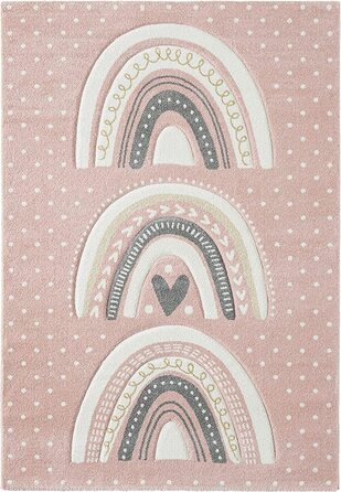 Сучасний м'який дитячий килим, м'який ворс, легкий у догляді, стійкий до фарбування, яскраві кольори, Райдужний візерунок, (80 х 150 см, рожевий)