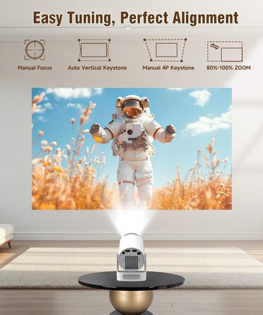 Міні проектор Alwtniet 4K з Wi-Fi 6, Bluetooth 5.4, 5W динаміком, автоматичною корекцією трапецеїдальних спотворень, поворотним на 180°, портативний для дому та вулиці (Android 11)